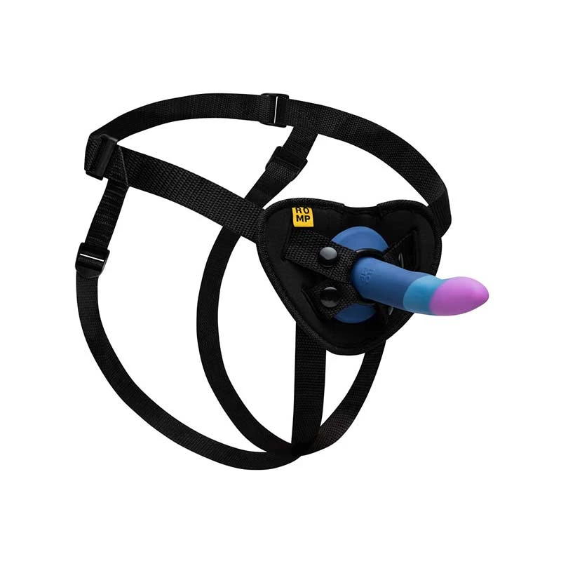 Romp Piccolo Pegging Kit i sort — komplet begynder-pegging-sæt med sele og dildo
